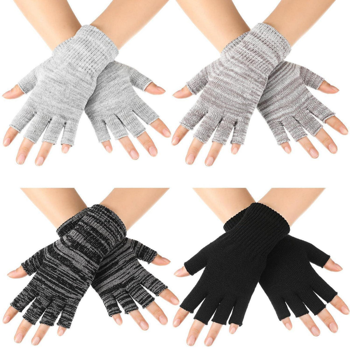 Fingerlose Handschuhe 4 Paar Thermo Strickhandschuhe Winter Damen Herren
