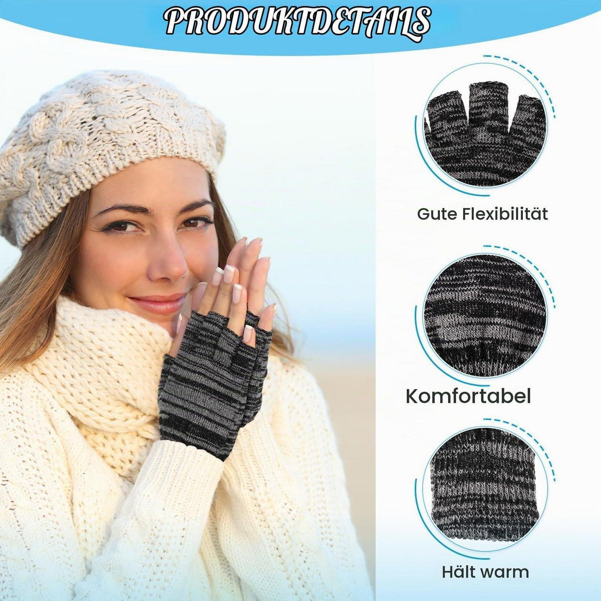 Fingerlose Handschuhe 4 Paar Thermo Strickhandschuhe Winter Damen Herren