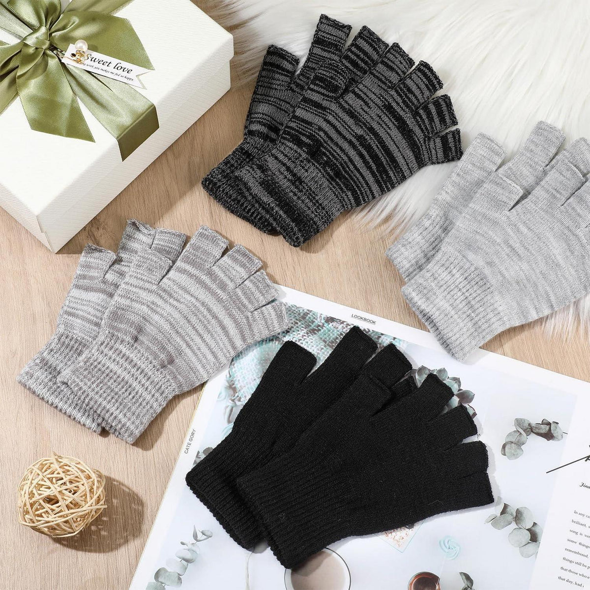 Fingerlose Handschuhe 4 Paar Thermo Strickhandschuhe Winter Damen Herren