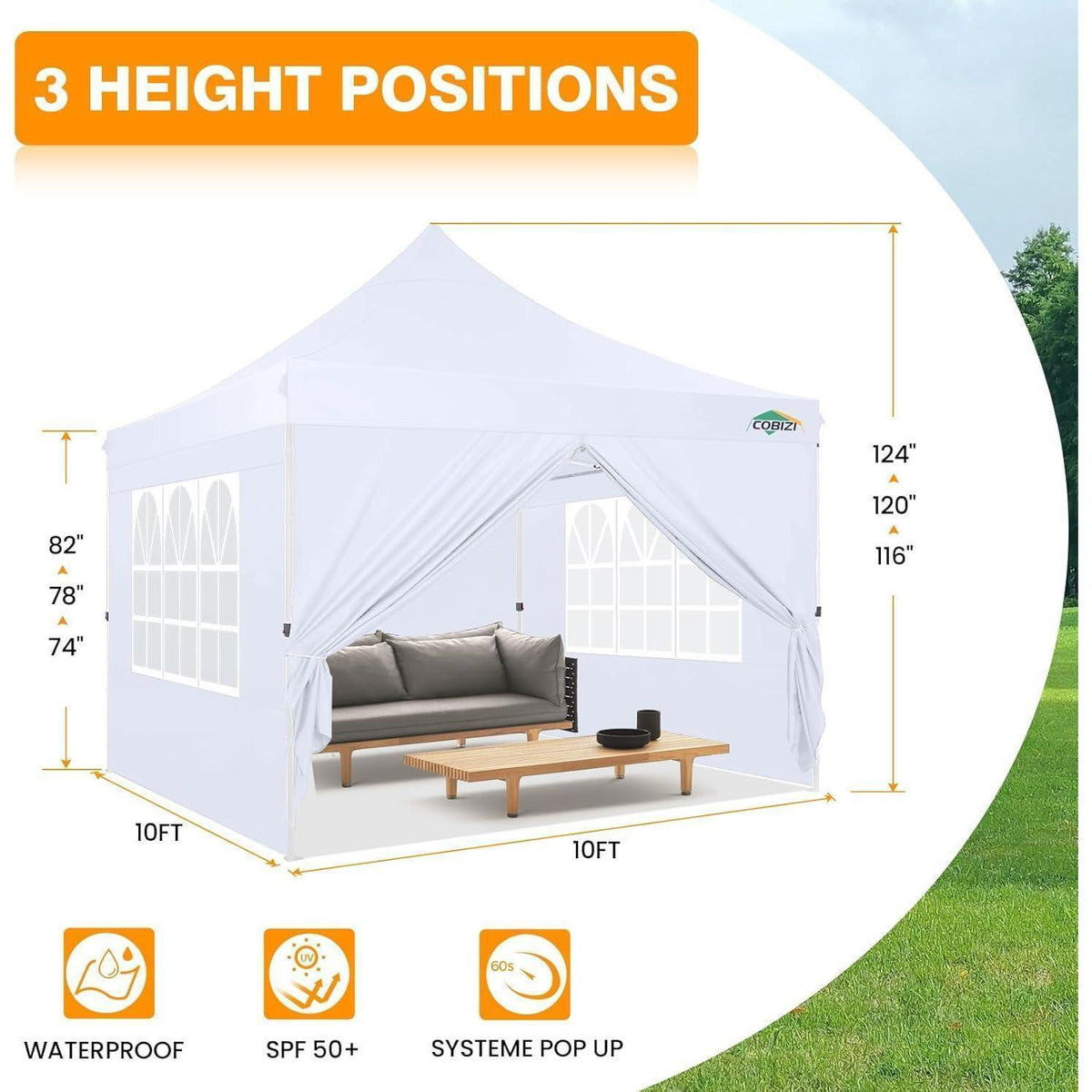 Faltpavillon 3x3m Wasserdicht UV50+ mit 4 Seitenwänden Weiß