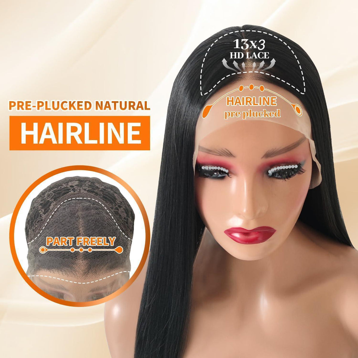 30 Zoll Schwarze Glatte Lace Front Perücke mit Kappe & Stirnband