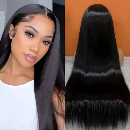 30 Zoll Schwarze Glatte Lace Front Perücke mit Kappe & Stirnband