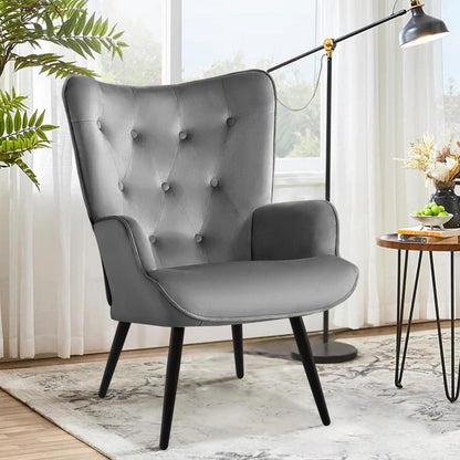 Ohrensessel Samt Grau – Skandinavischer Relaxsessel für Wohnzimmer