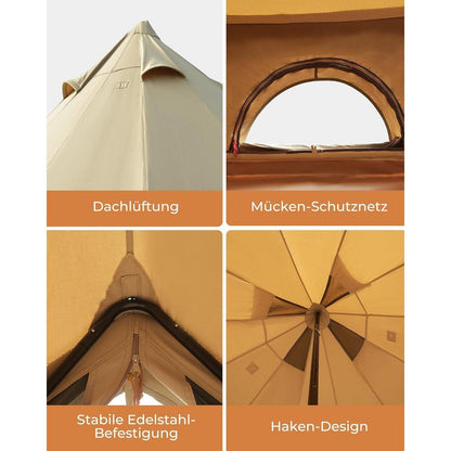 Glampingzelt Baumwolle für 4-6 Personen, wasserdicht, Ganzjahreszelt