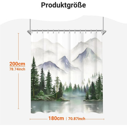 Berge Duschvorhang 180x200cm mit 12 Haken & Beschwerter Saum