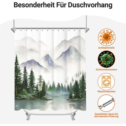 Berge Duschvorhang 180x200cm mit 12 Haken & Beschwerter Saum