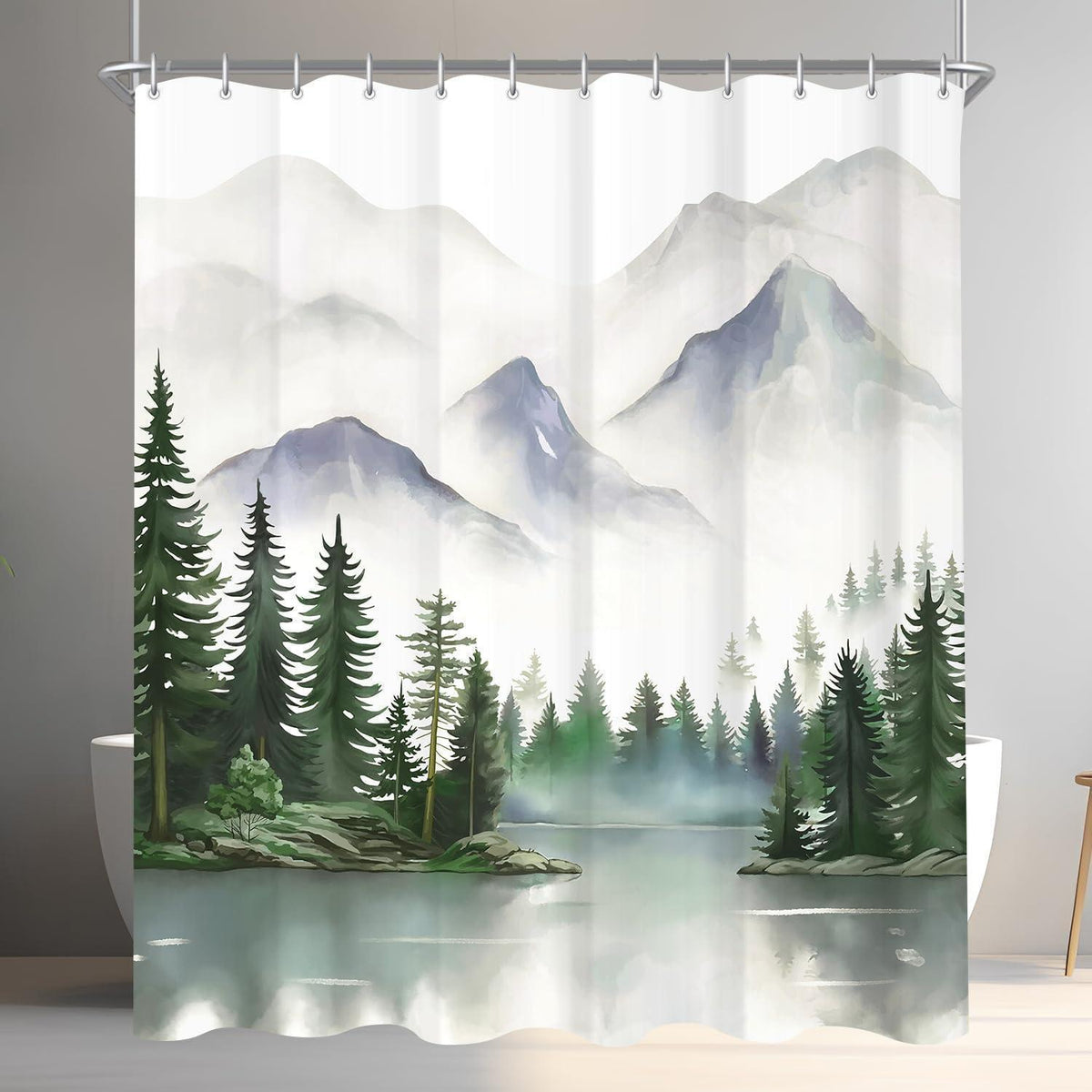 Berge Duschvorhang 180x200cm mit 12 Haken & Beschwerter Saum