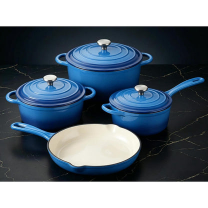 Gusseisen Kochgeschirr Set Blau Emaille 4-teilig