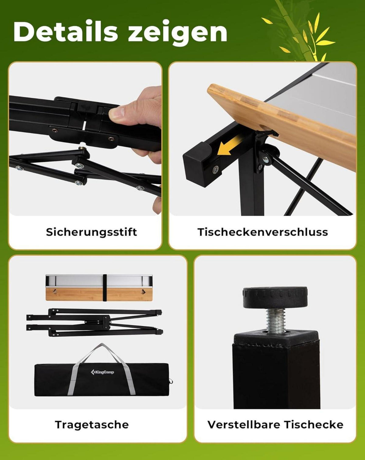 KingCamp Campingtisch klappbar Aluminium Aufrollbare Tischplatte bis 80 kg