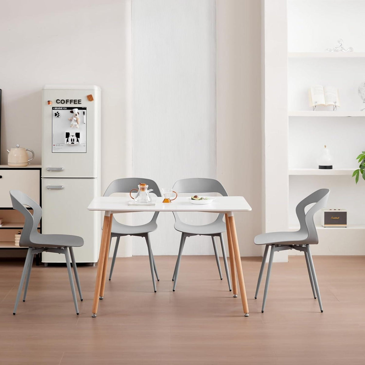 8er Set Nordische Esszimmerstühle mit Metallbeinen – Grau