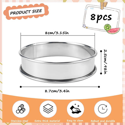 Edelstahl Crumpet Ringe - 8er Set | Kuchen- & Muffinringe 8cm