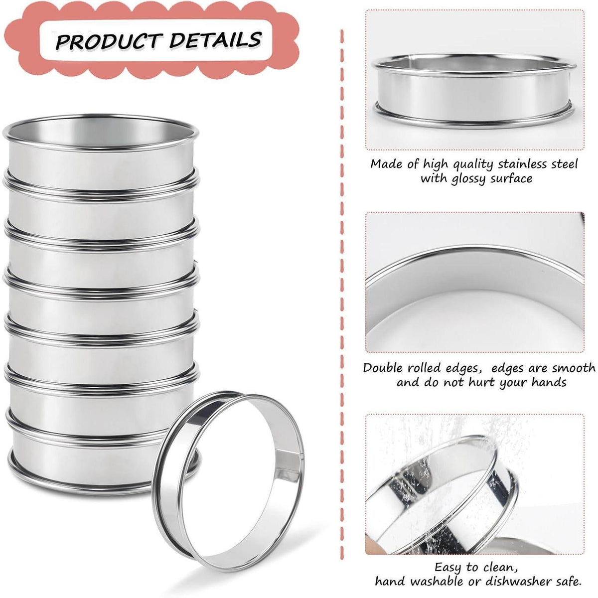 Edelstahl Crumpet Ringe - 8er Set | Kuchen- & Muffinringe 8cm