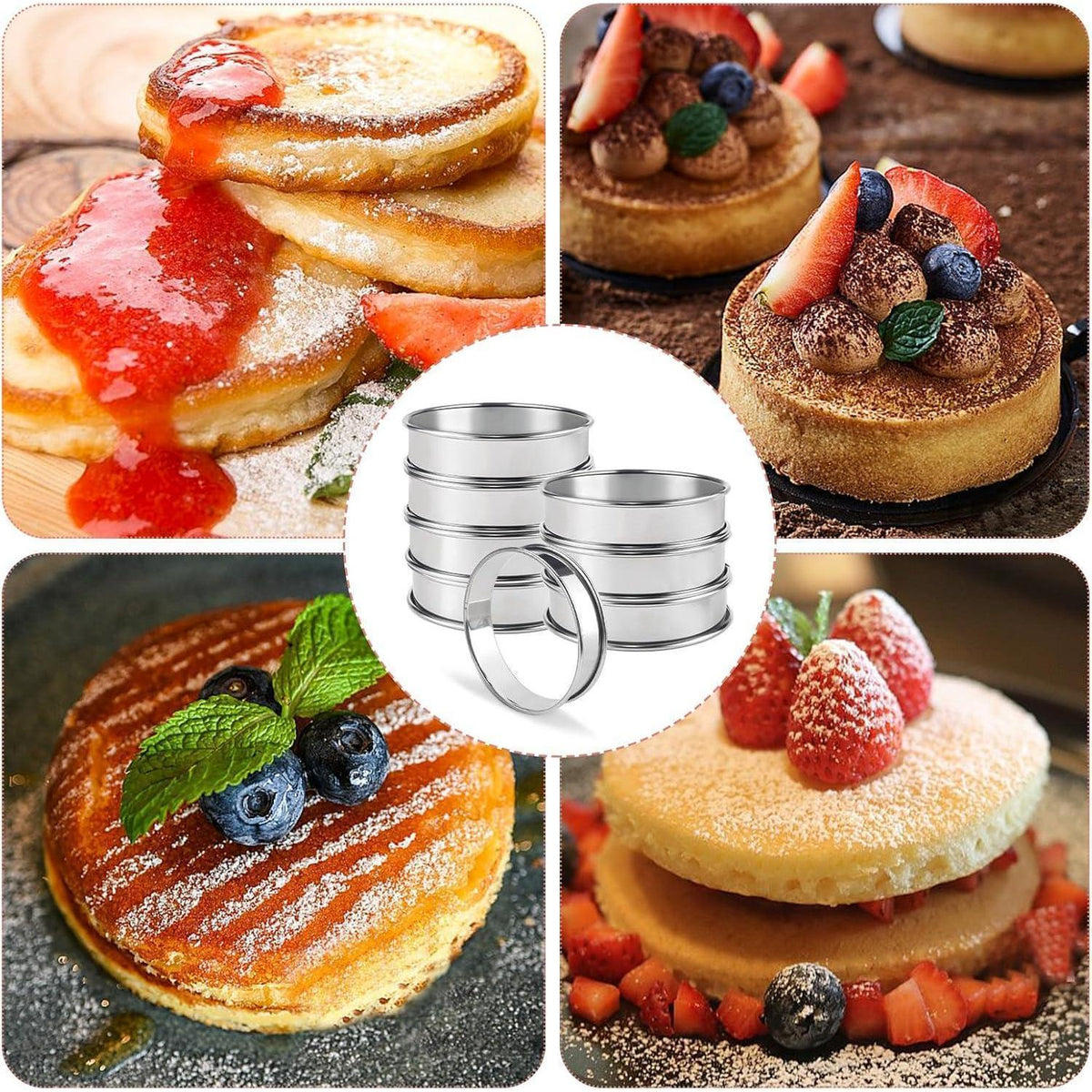 Edelstahl Crumpet Ringe - 8er Set | Kuchen- & Muffinringe 8cm