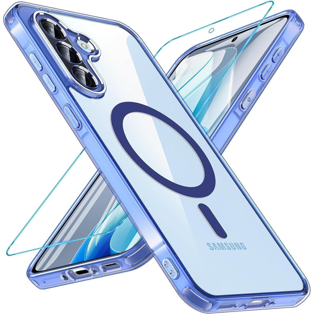 Magnetische Hülle für Samsung A56 5G mit Schutzglas, Blau