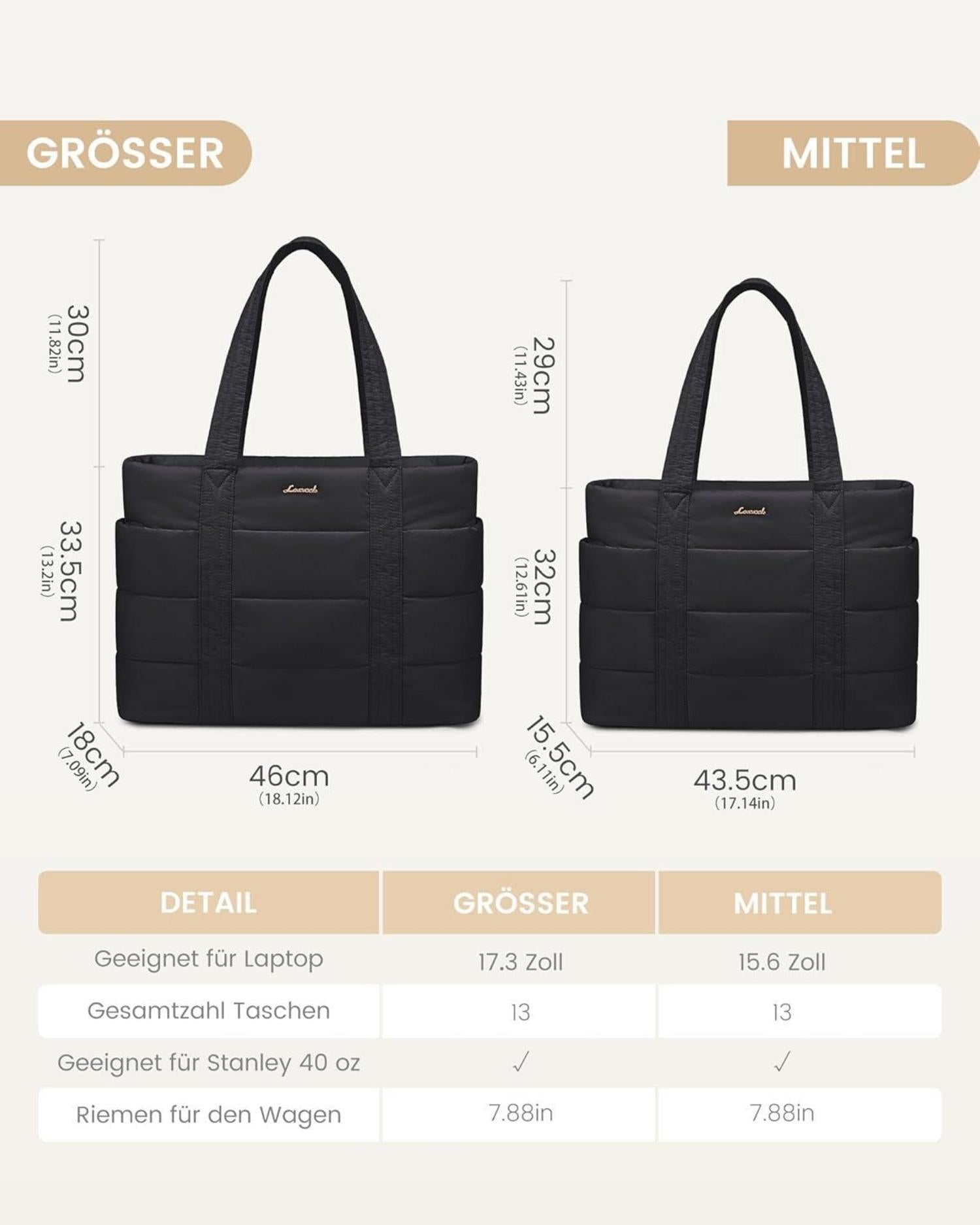LOVEVOOK Laptoptasche Damen Große Arbeitstasche Tote Bag 13 Taschen Maschinenwaschbar