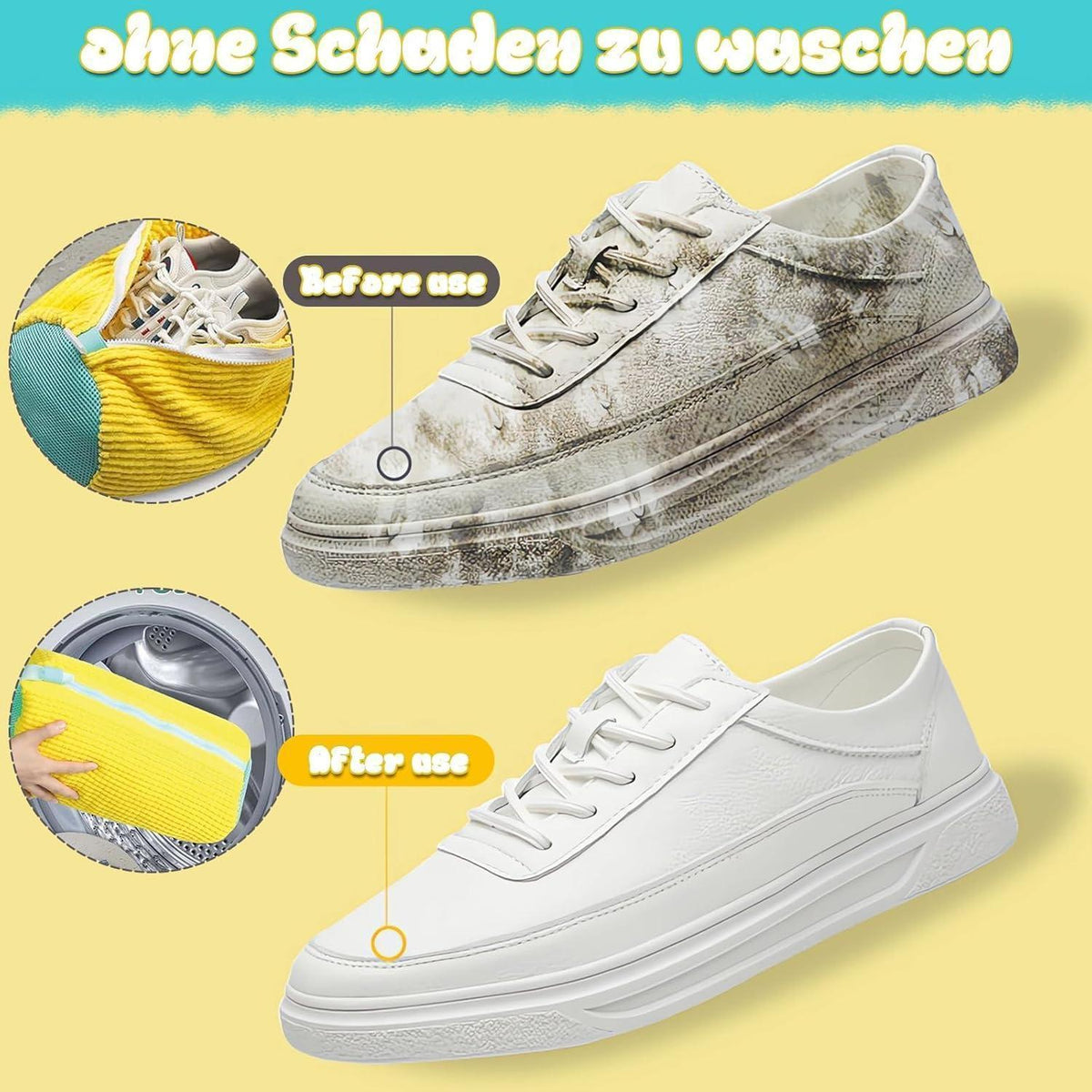 2in1 Schuhwaschbeutel Waschmaschine – 2er Pack mit Zubehör