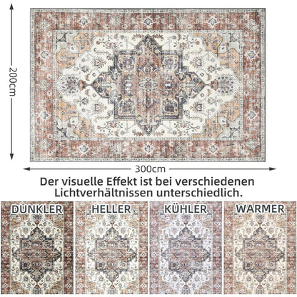 Vintage Teppich 200x300cm – Weicher Kurzflor Wohnzimmerteppich Ziegelrot