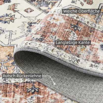 Vintage Teppich 200x300cm – Weicher Kurzflor Wohnzimmerteppich Ziegelrot