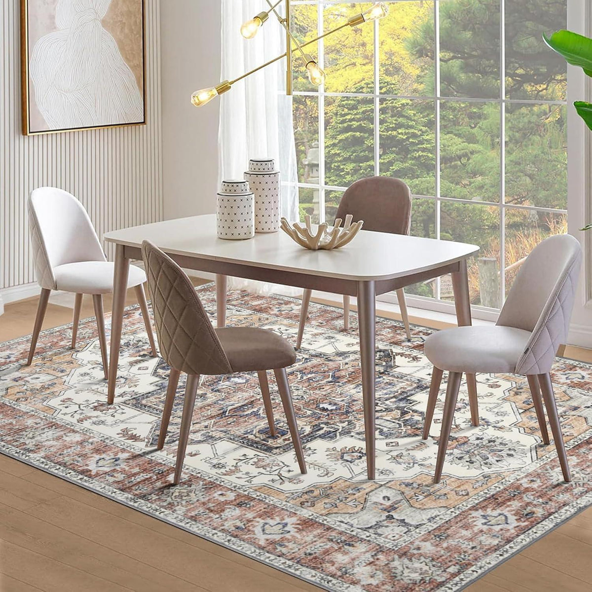 Vintage Teppich 200x300cm – Weicher Kurzflor Wohnzimmerteppich Ziegelrot