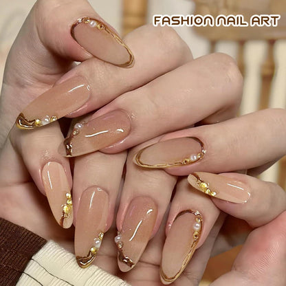 Goldene Französische Spitzen Nägel 24 Stück inkl. Nagelfeile & Jelly Glue