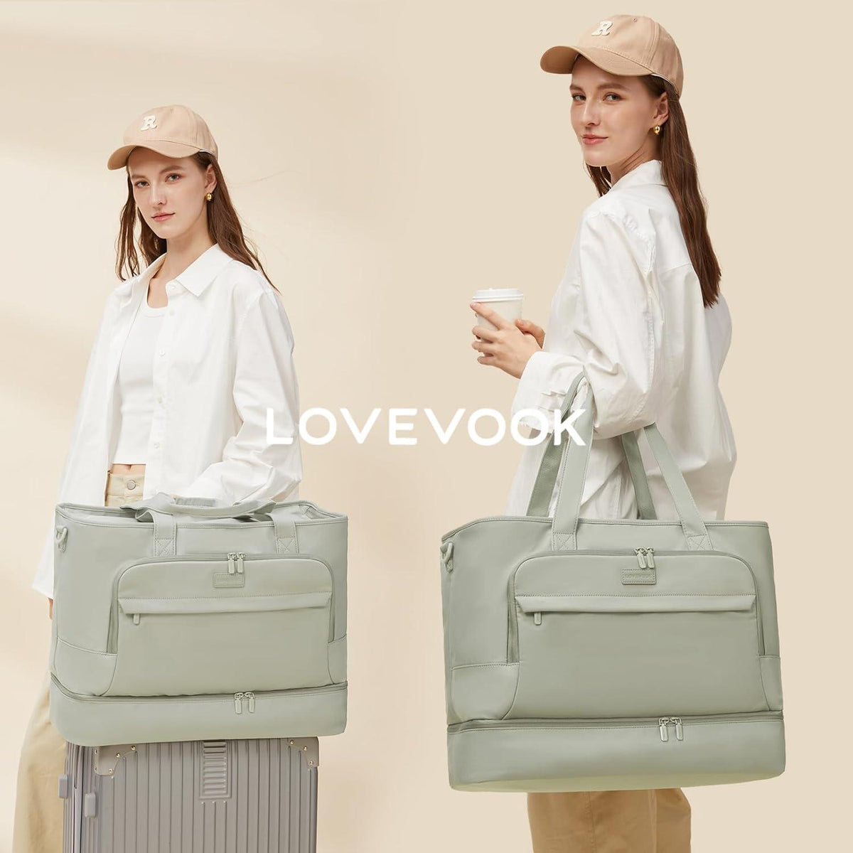 Große LOVEVOOK Reisetasche Damen 45L mit Schuhfach für Sport und Reise