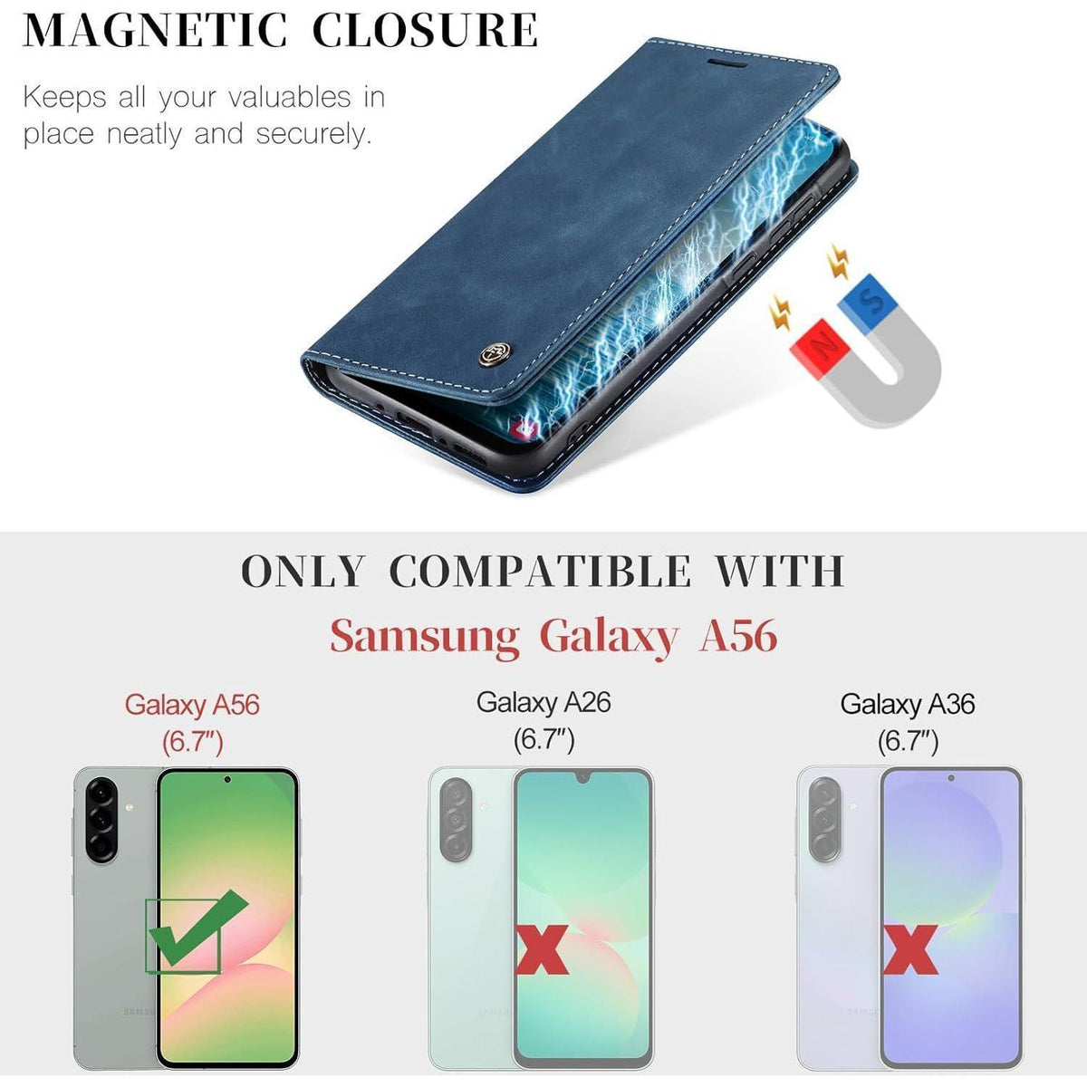 Handyhülle Klappbar für Samsung Galaxy A56 5G Blau in Lederoptik
