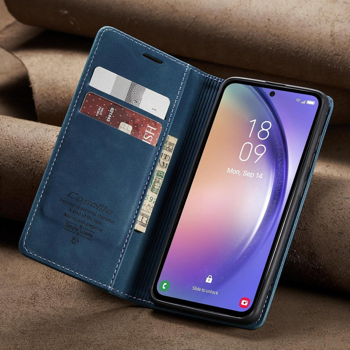 Handyhülle Klappbar für Samsung Galaxy A56 5G Blau in Lederoptik