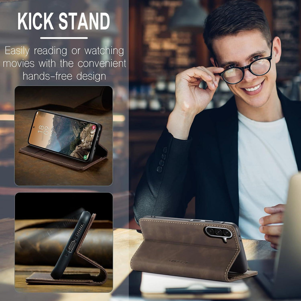 Handyhülle Klappbar für Samsung Galaxy A36 5G mit Kartenfach Kaffee in Lederoptik