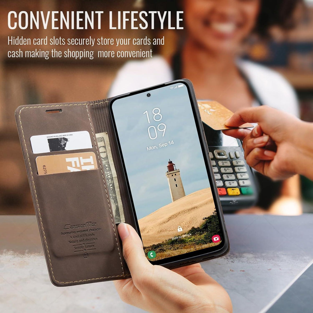 Handyhülle Klappbar für Samsung Galaxy A36 5G mit Kartenfach Kaffee in Lederoptik