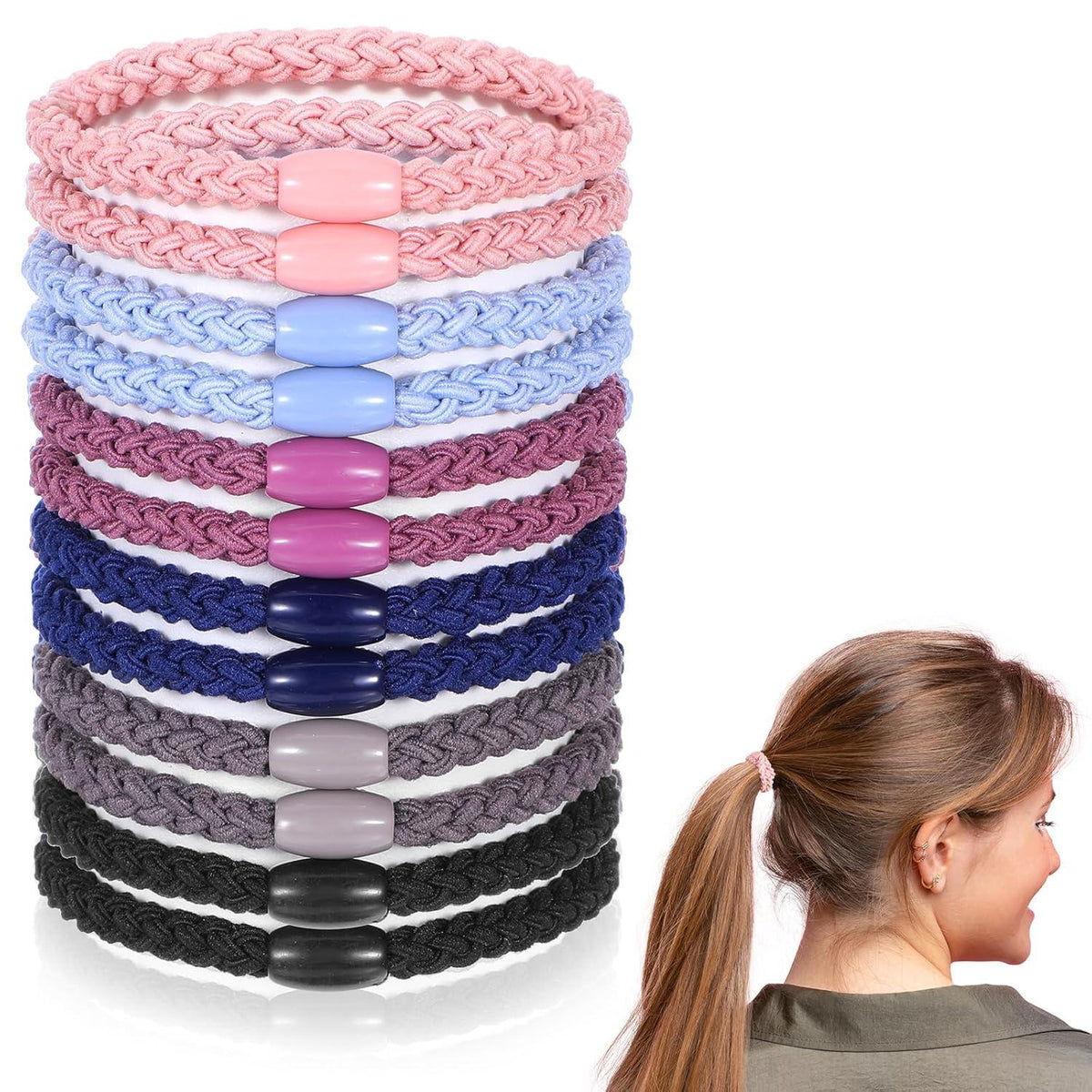 12er Set Geflochtene Haargummis für Damen und Mädchen