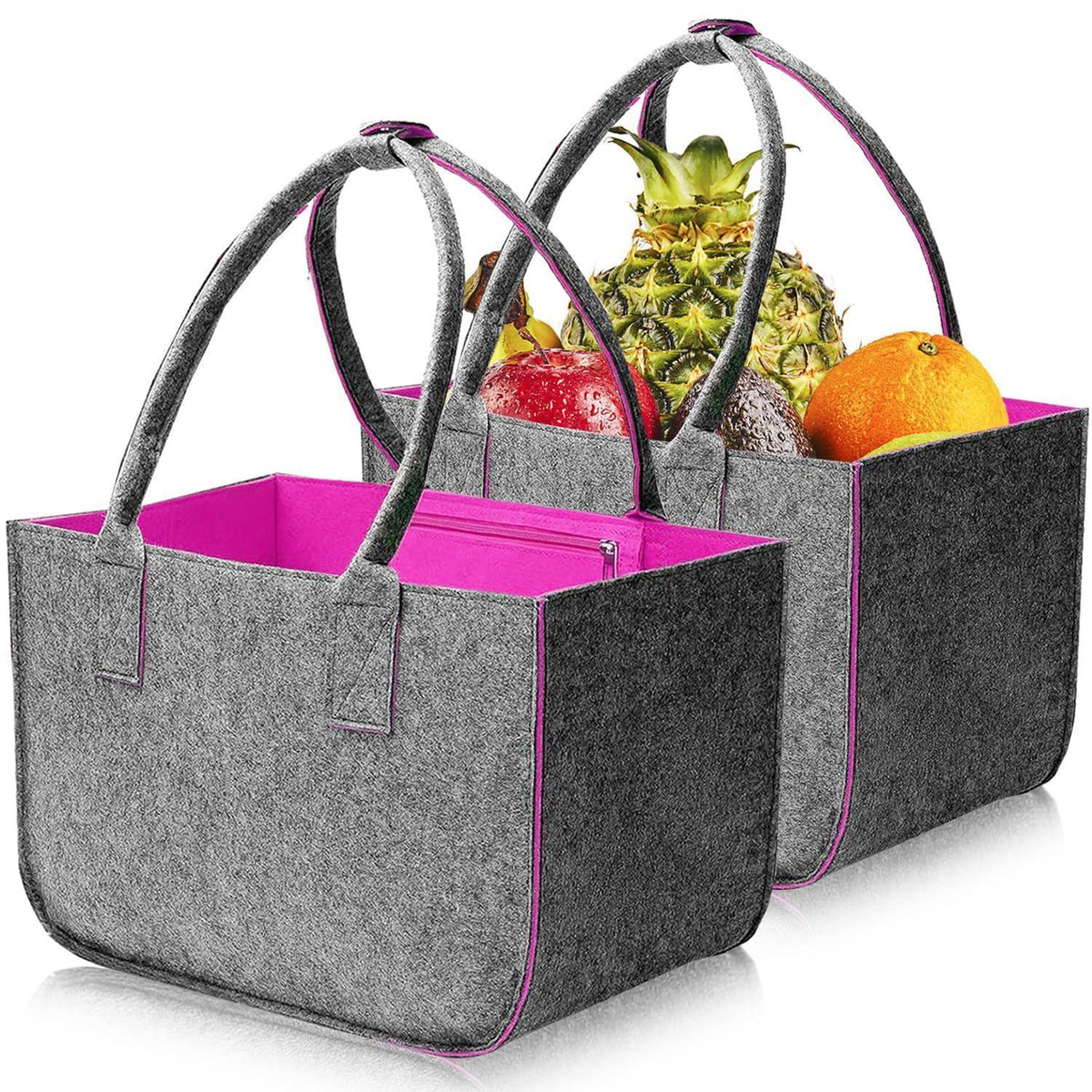 2x 30L Filztasche Einkaufstasche Faltbar Dunkelgrau/Magenta mit Innentasche