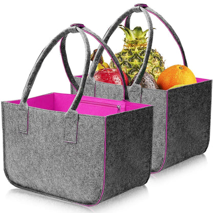 2x 30L Filztasche Einkaufstasche Faltbar Dunkelgrau/Magenta mit Innentasche