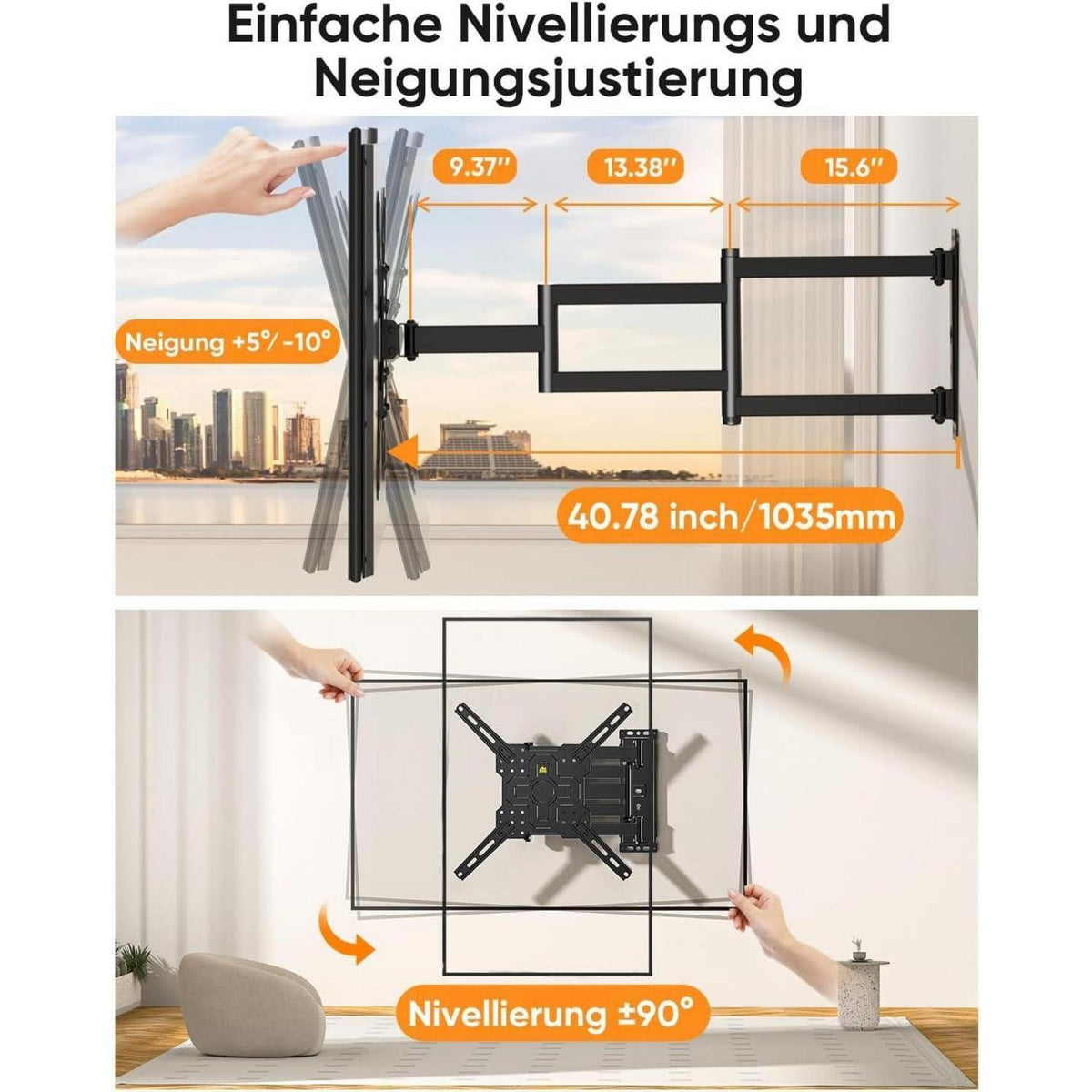 TV Wandhalterung 1035mm Schwenkbar, Neigbar, Drehbar für 26-65 Zoll TVs