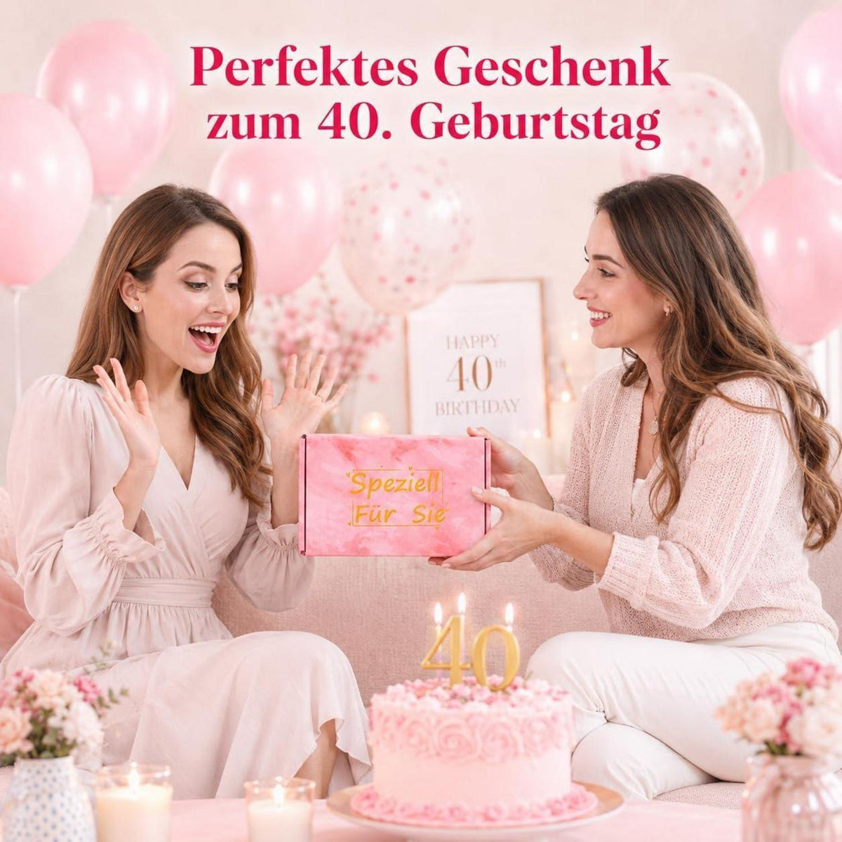 40. Geburtstag Geschenkset für Frauen mit Windlicht & Kerze