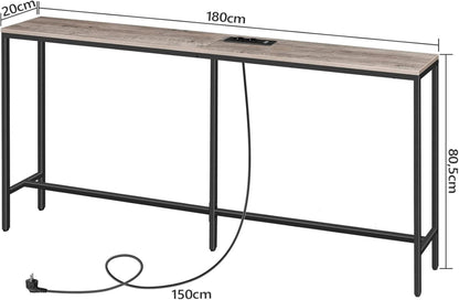 Konsolentisch mit Ladestation USB-Anschlüssen, 200 cm Sofatisch Grau