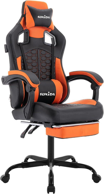 Ergonomischer Gaming-Stuhl mit Fußstütze und Verstellbarer Rückenlehne