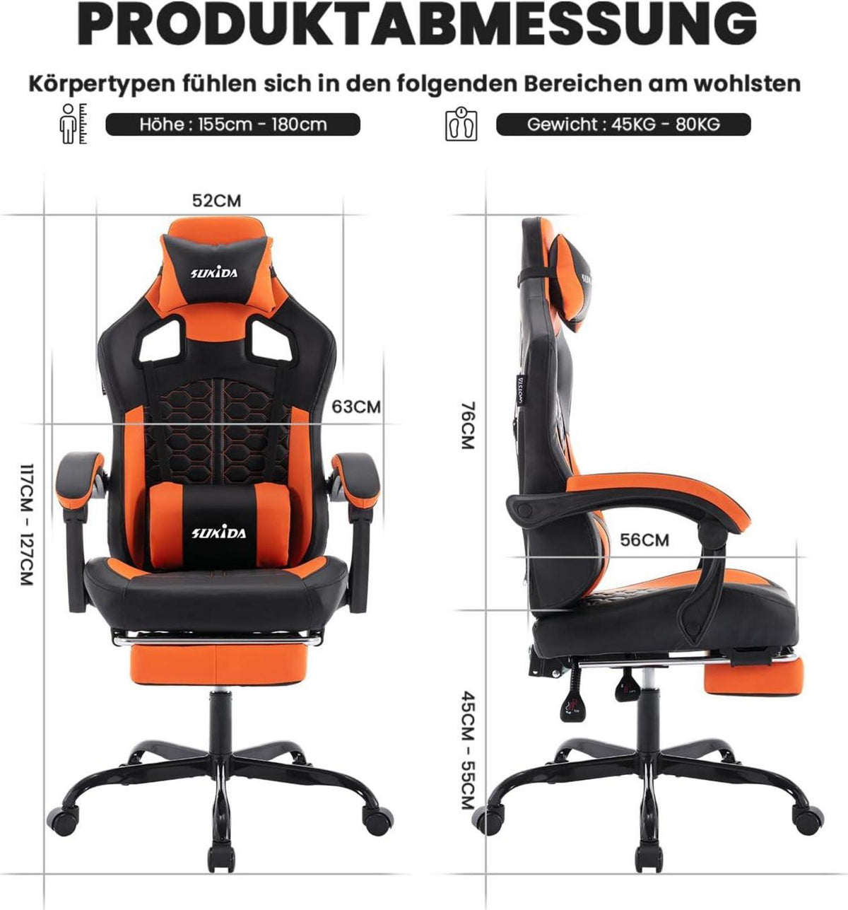 Ergonomischer Gaming-Stuhl mit Fußstütze und Verstellbarer Rückenlehne