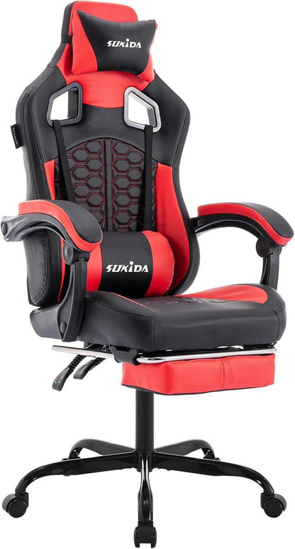 Ergonomischer Gaming-Stuhl mit Fußstütze und Kopfstütze