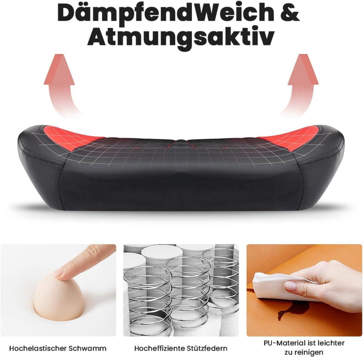Ergonomischer Gaming-Stuhl mit Fußstütze und Kopfstütze rot