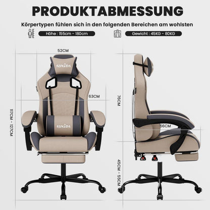Ergonomischer Gaming Stuhl mit Fußstütze und