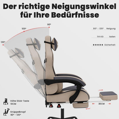 Ergonomischer Gaming Stuhl mit Fußstütze und