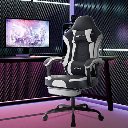 Ergonomischer Gaming Stuhl mit Lendenstütze und Fußstütze