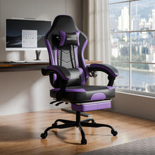 Ergonomischer Gaming Stuhl mit Fußstütze und Lendenwirbelstütze SchwarzViolett