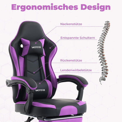 Ergonomischer Gaming Stuhl mit Fußstütze und