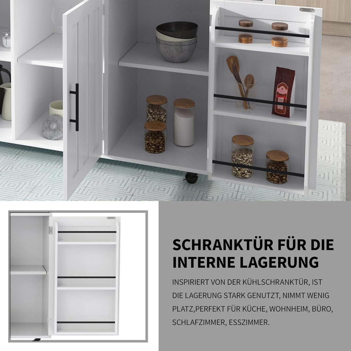 Freistehende Kücheninsel mit Klappplatte & Schubladen (Weiß)