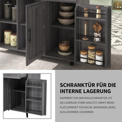 Freistehende Kücheninsel mit Klappplatte & Rollen (Grau)