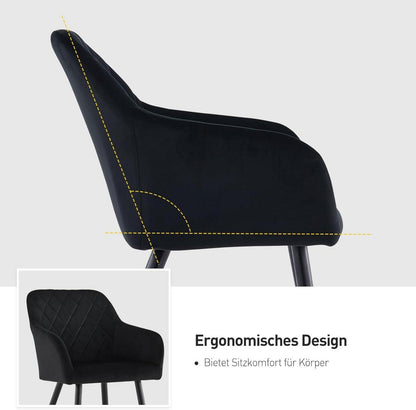 CLIPOP Esszimmerstuhl Samt Schwarz mit Armlehne und Metallbeine