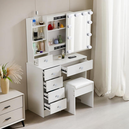 Saimeihome Schminktisch mit Beleuchtung und Hocker - 3