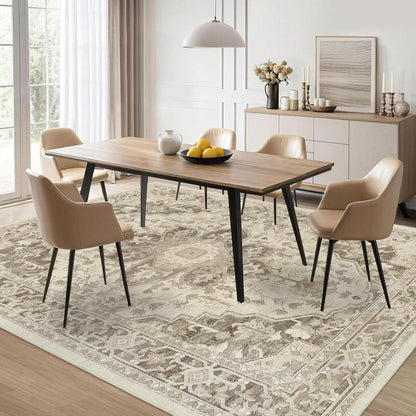 Vintage Boho Teppich 200x300cm - Waschbarer Wohnzimmerteppich Taupe