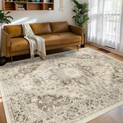 Vintage Boho Teppich 160x230cm – Waschbarer Wohnzimmerteppich Taupe